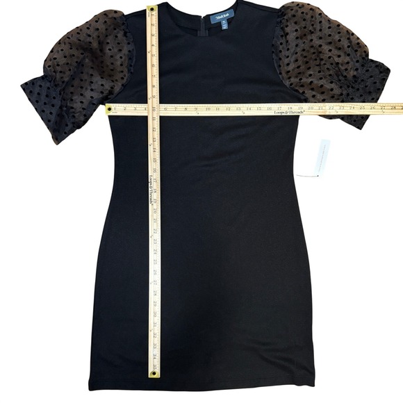 ModCloth Shift Dress Women XL Black NEW Polka Dot Sheer Puff Sleeve Shimmer - Picture 6 of 9